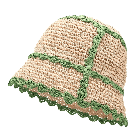 Beige Crochet Bucket Hat met Groene Lijn