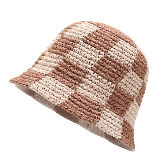 Beige Dambord Crochet Bucket Hat
