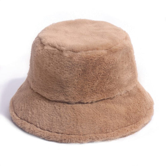 Beige Fluffy Bucket Hat