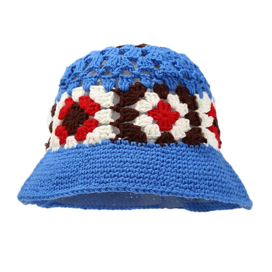 Blauwe Crochet Bucket Hat Met Patroontje