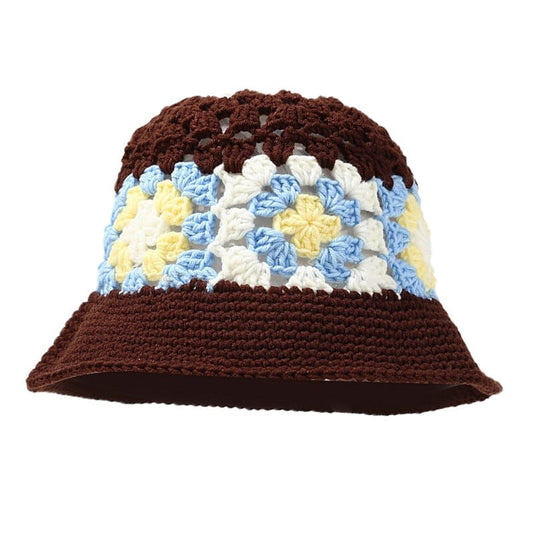 Bruine Crochet Bucket Hat Met Patroontje