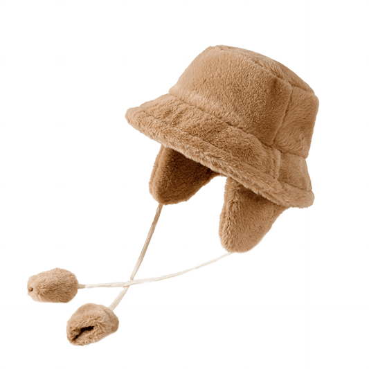 Bruine Fluffy Bucket Hat met Oorflappen