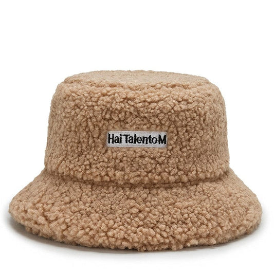 Bruine Teddy Bucket Hat met Labeltje