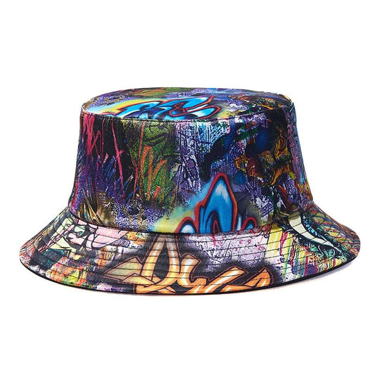 Bucket Hat met Blauwe Graffitiprint