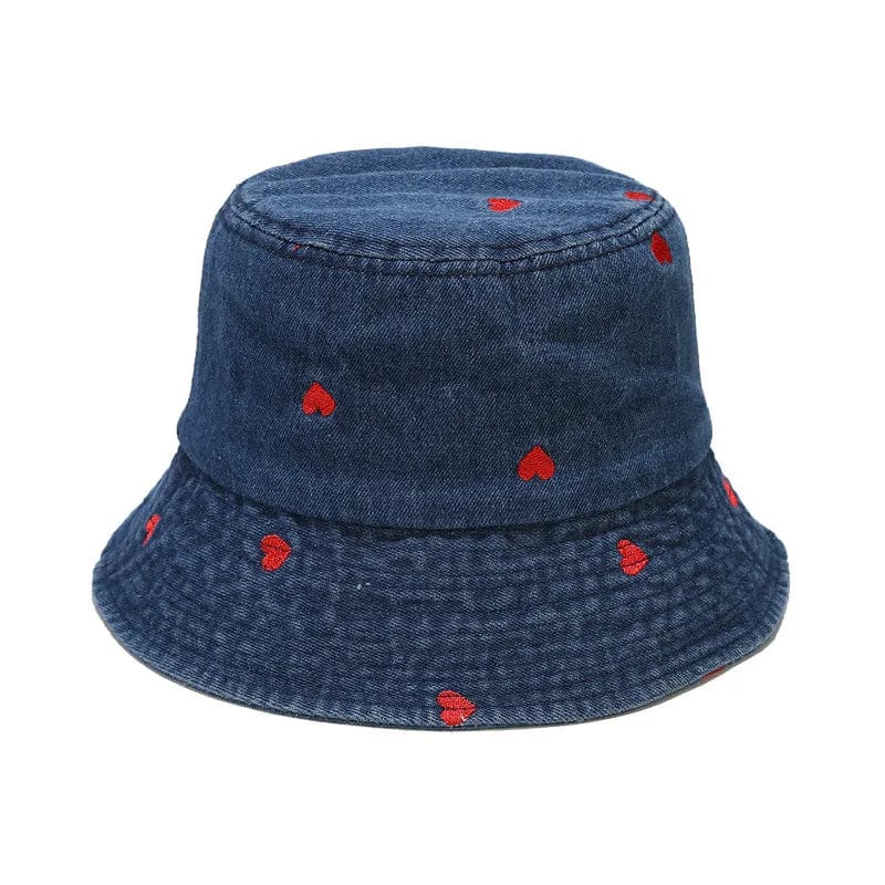 Donkerblauwe Denim Bucket Hat met Hartjes
