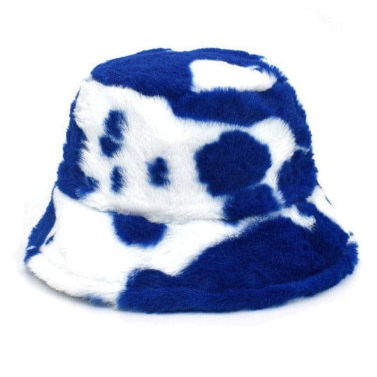 Fluffy Bucket Hat Met Blauwe Koeprint