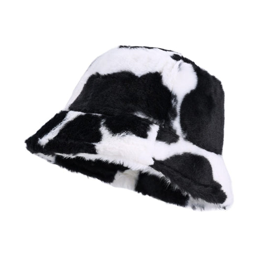 Fluffy Bucket Hat met Koe Print