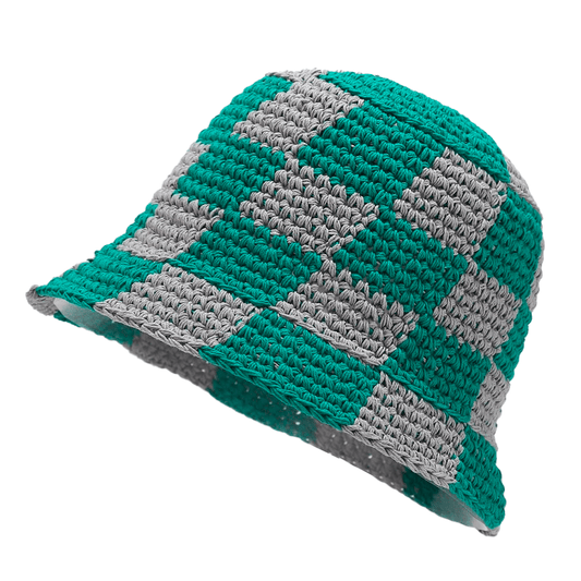 Groene Dambord Crochet Bucket Hat