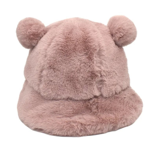 Roze Fluffy Bucket Hat met Oortjes