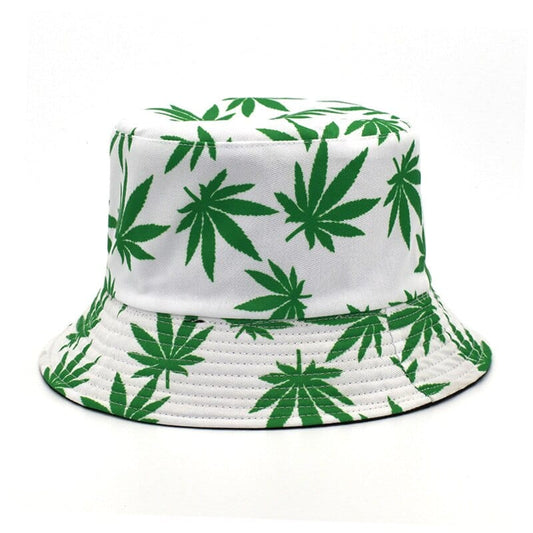 Witte Bucket Hat Met Groene Weedprint