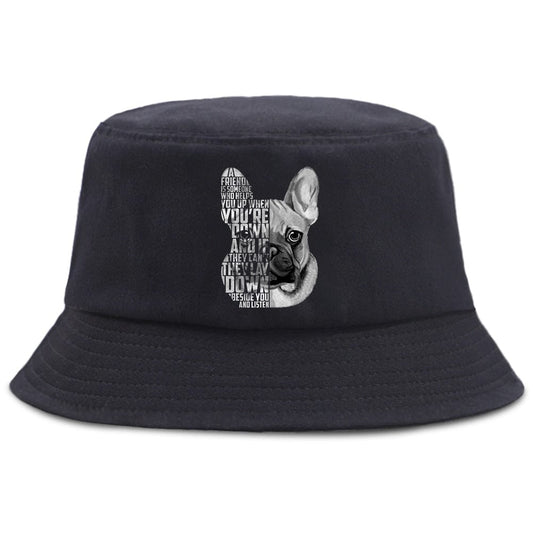 Zwarte Bucket Hat met Bulldogprint