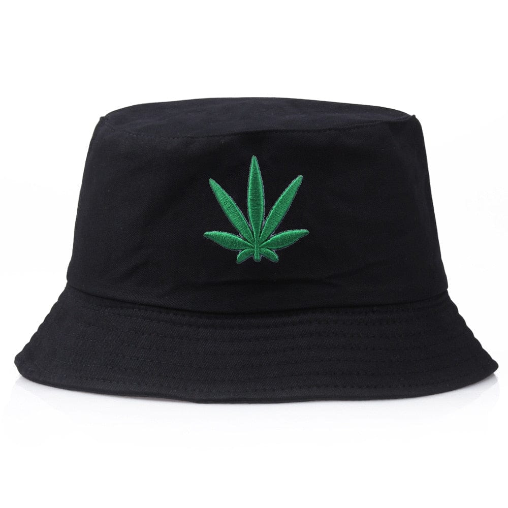 Zwarte Bucket Hat met Wietblad