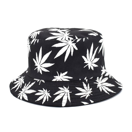 Zwarte Bucket Hat Met Witte Weedprint