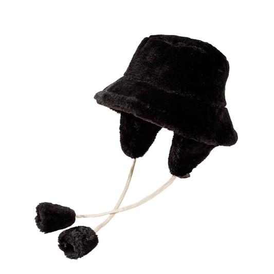 Zwarte Fluffy Bucket Hat met Oorflappen