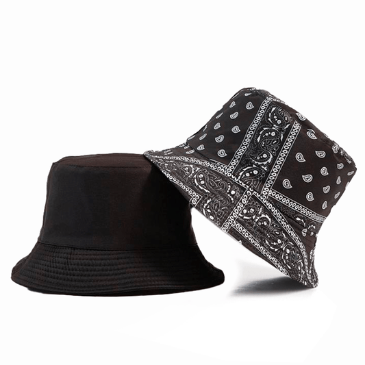 Zwarte Reversible Bucket Hat met Bandanaprint