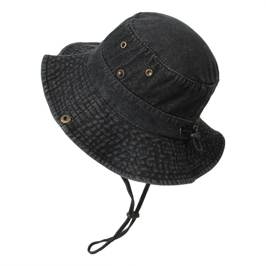 Zwarte Spijkerstof Bucket Hat met Touwtje