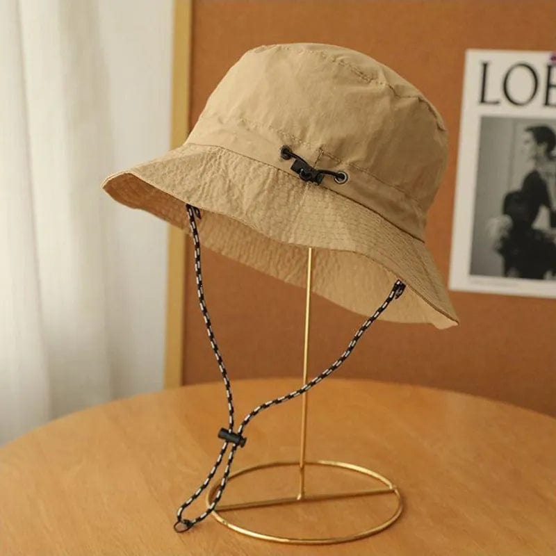 Beige Opvouwbare Bucket Hat met Touwtje