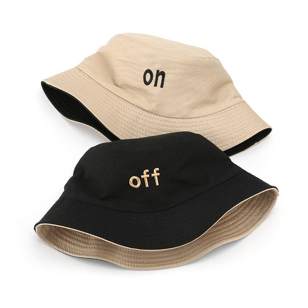 Beige Reversible Bucket Hat met "On-Off"