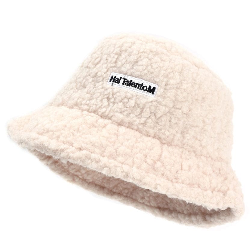 Beige Teddy Bucket Hat met Labeltje