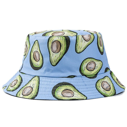 Blauwe Bucket Hat met Avocadoprint