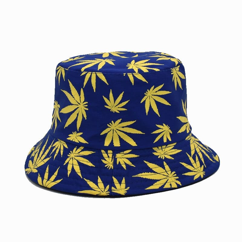 Blauwe Bucket Hat met Gele Wietbladjes