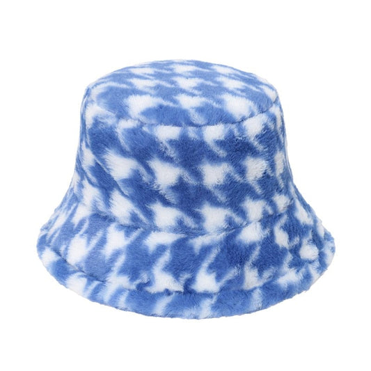 Blauwe Bucket Hat met Pied-de-poule Motief