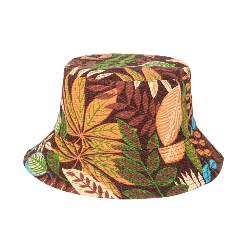 Bruine Bucket Hat met Bladeren