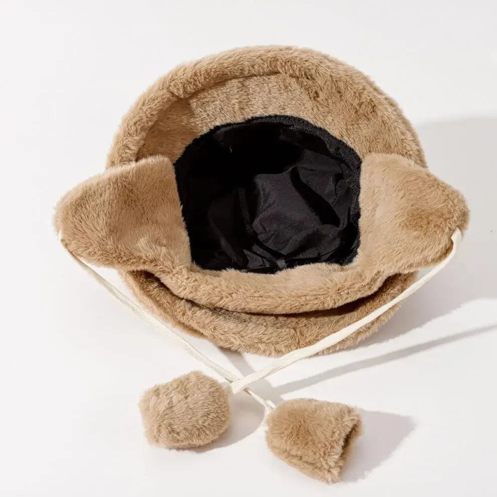 Bruine Fluffy Bucket Hat met Oorflappen