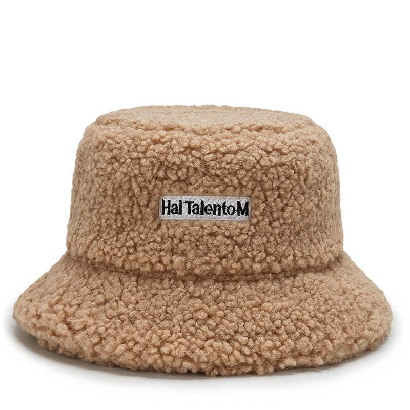 Bruine Teddy Bucket Hat met Labeltje