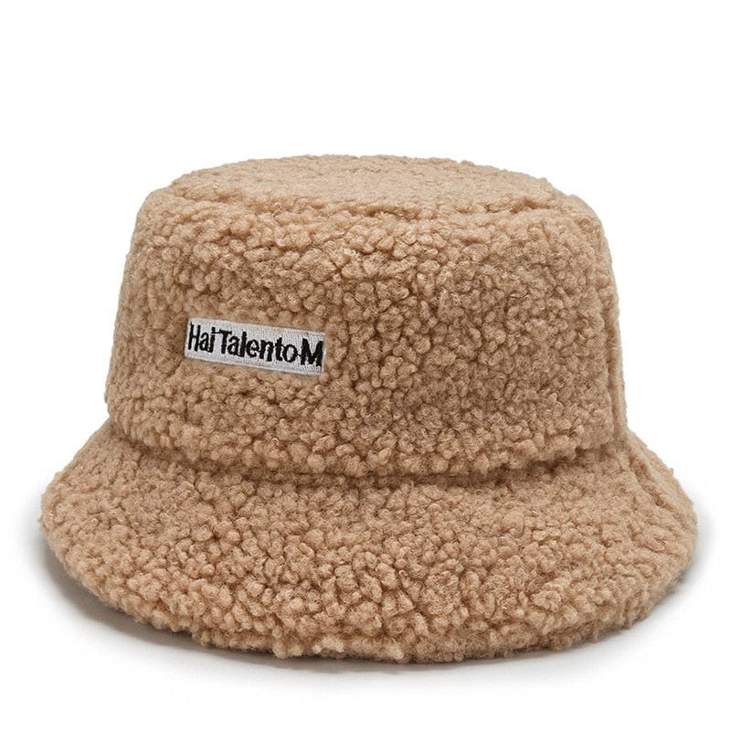 Bruine Teddy Bucket Hat met Labeltje