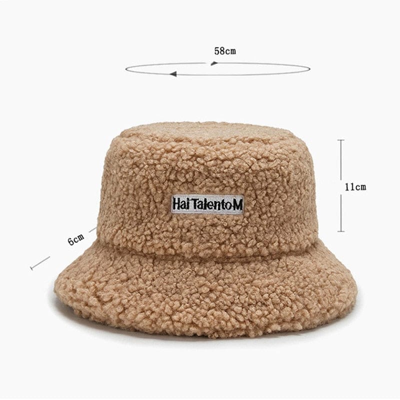 Bruine Teddy Bucket Hat met Labeltje