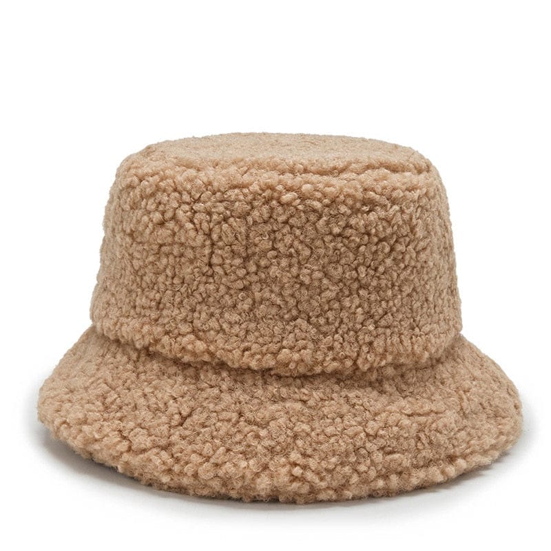 Bruine Teddy Bucket Hat met Labeltje