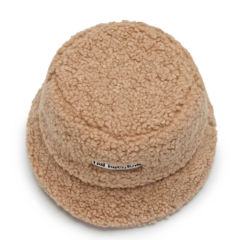 Bruine Teddy Bucket Hat met Labeltje