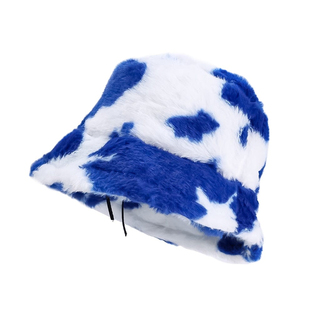 Bucket Hat Fluffy met Blauwe Koe Print