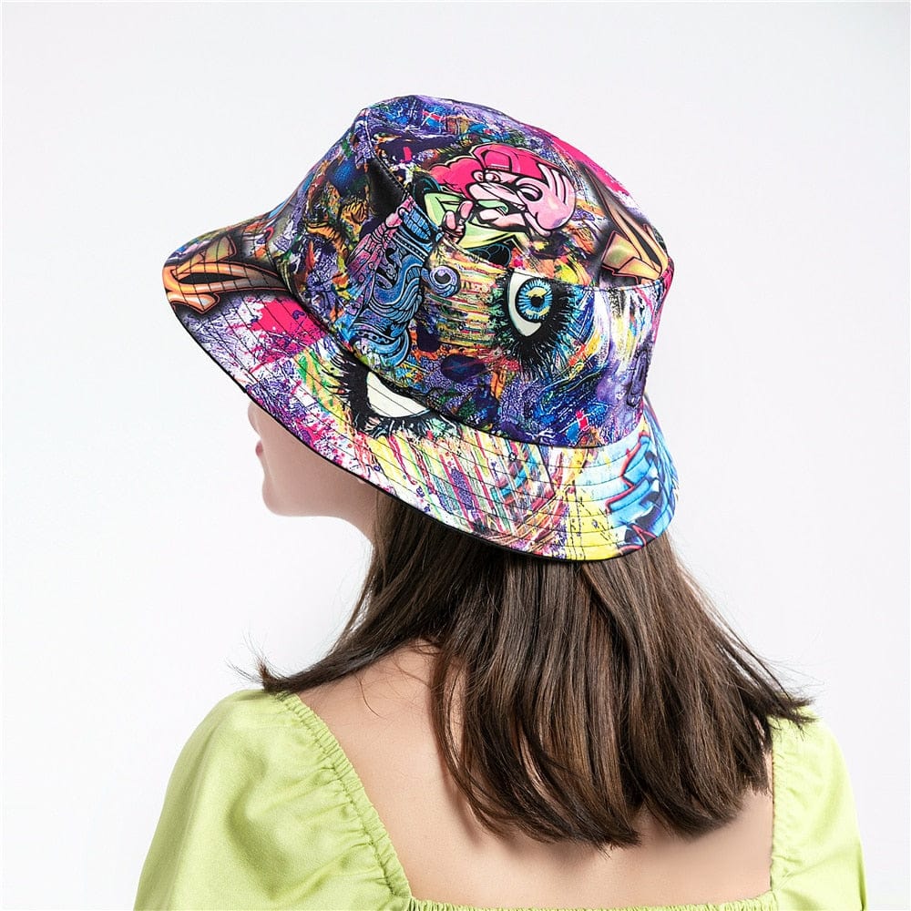 Bucket Hat met Blauwe Graffitiprint