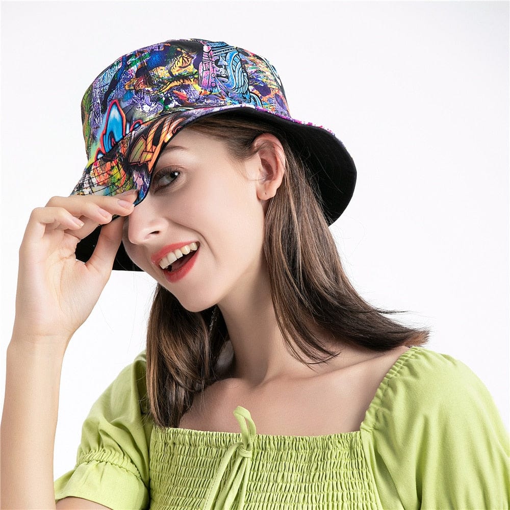 Bucket Hat met Blauwe Graffitiprint