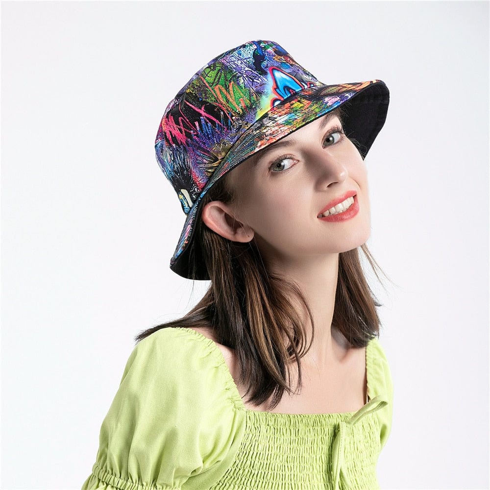 Bucket Hat met Blauwe Graffitiprint