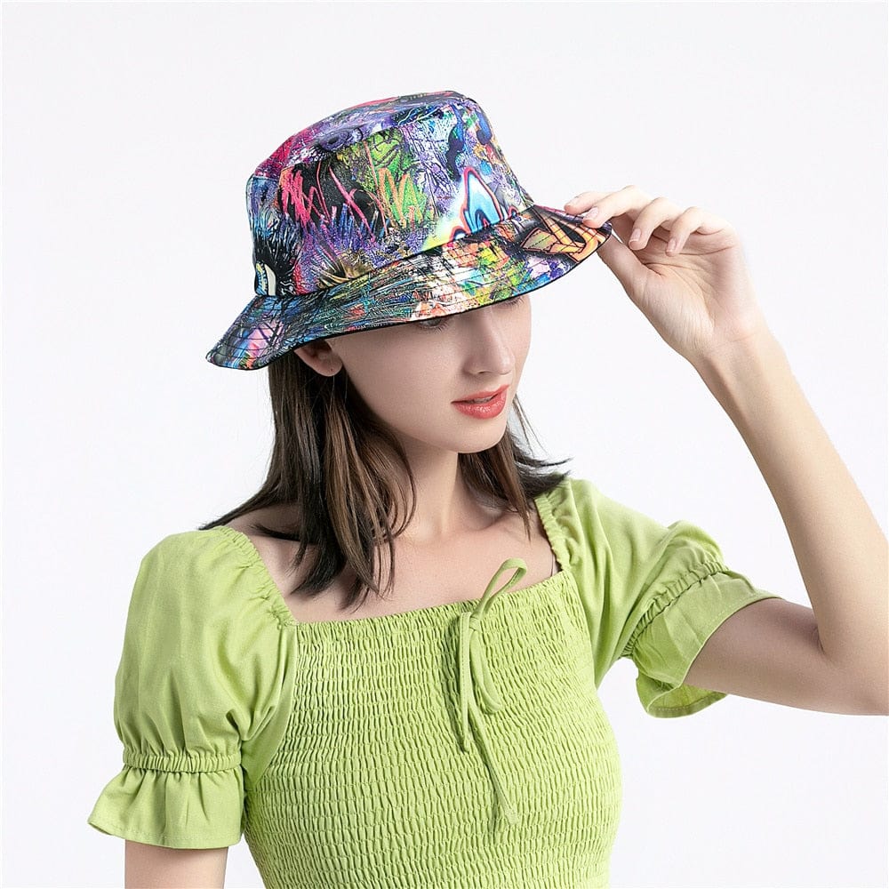 Bucket Hat met Blauwe Graffitiprint