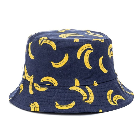 Donkerblauwe Bucket Hat met Bananenprint