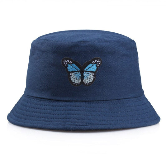 Donkerblauwe Bucket Hat met Blauwe Vlinder