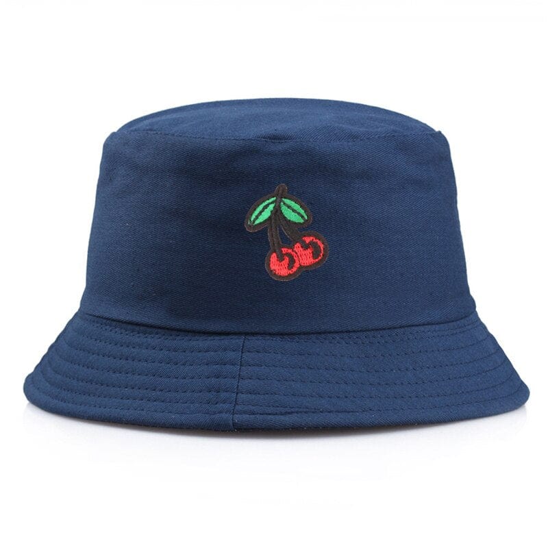 Donkerblauwe Bucket Hat met Kersen