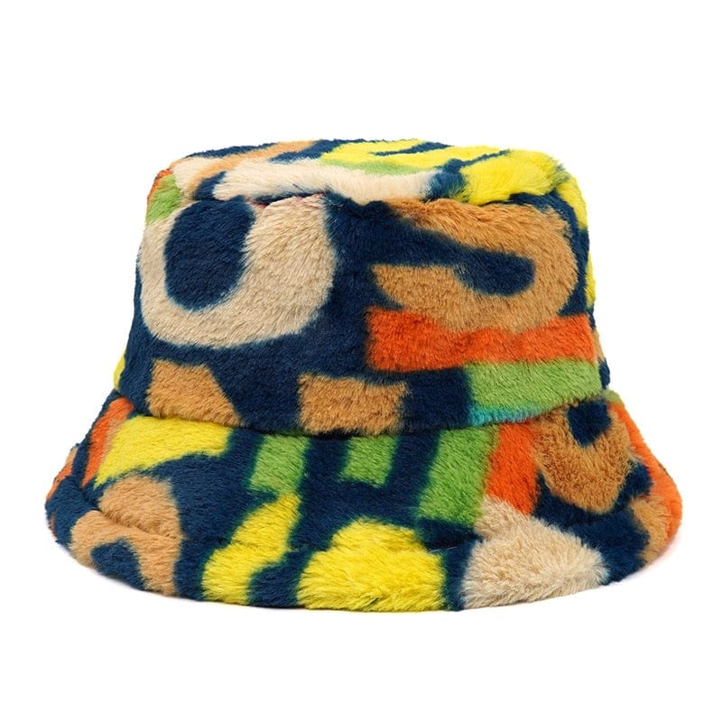 Donkerblauwe Fluffy Bucket Hat met Grote Letters