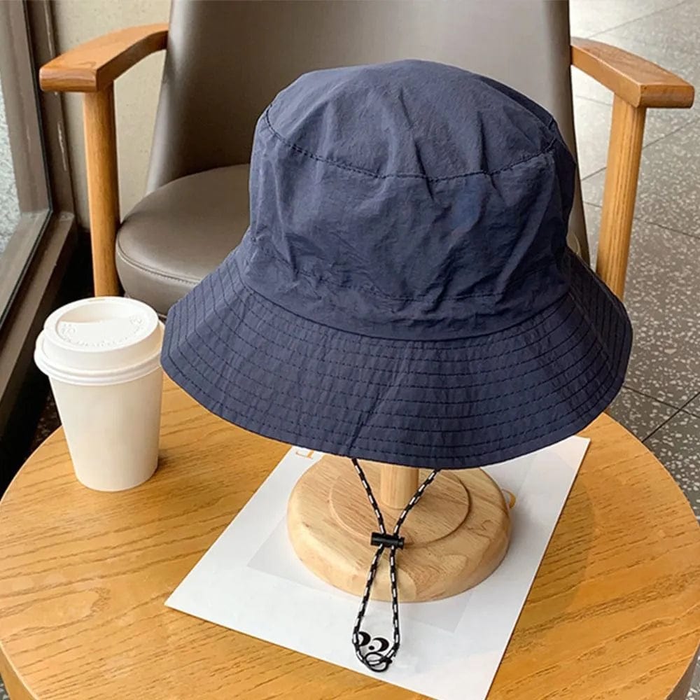 Donkerblauwe Opvouwbare Bucket Hat met Touwtje