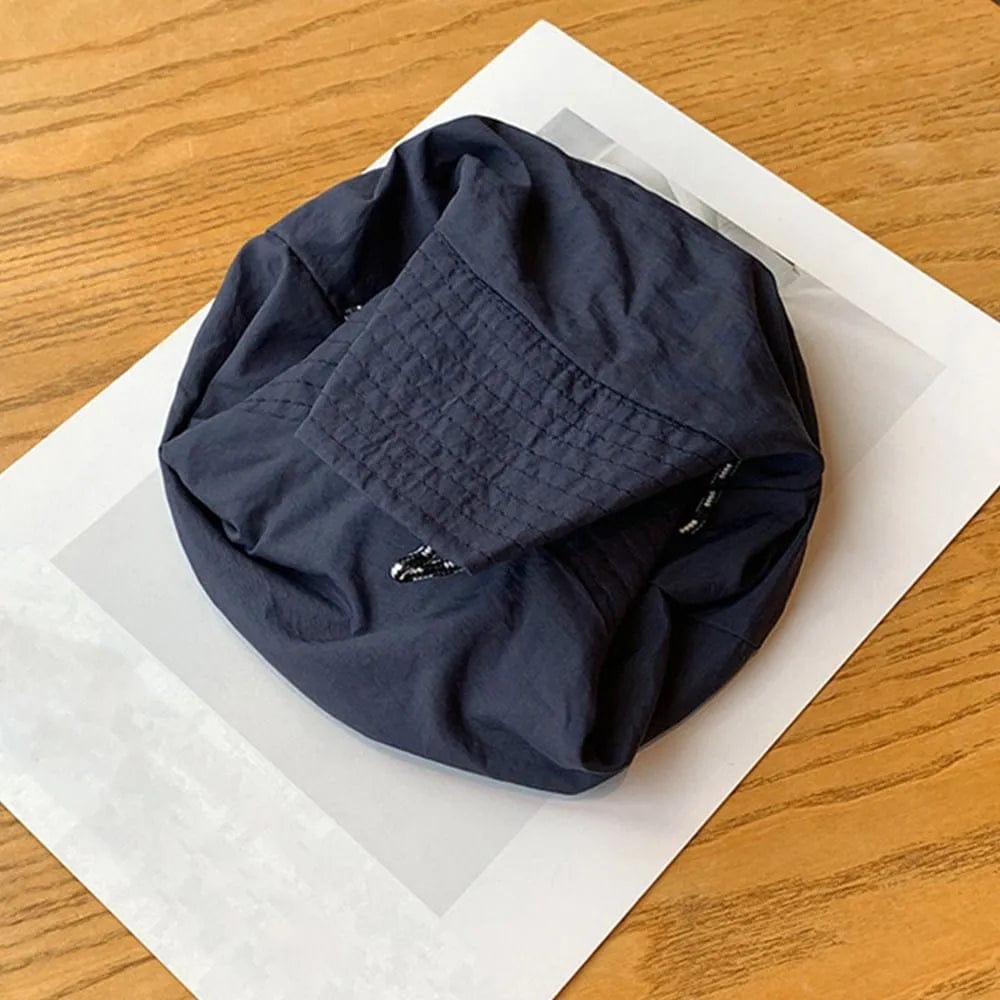 Donkerblauwe Opvouwbare Bucket Hat met Touwtje