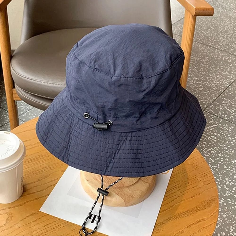 Donkerblauwe Opvouwbare Bucket Hat met Touwtje