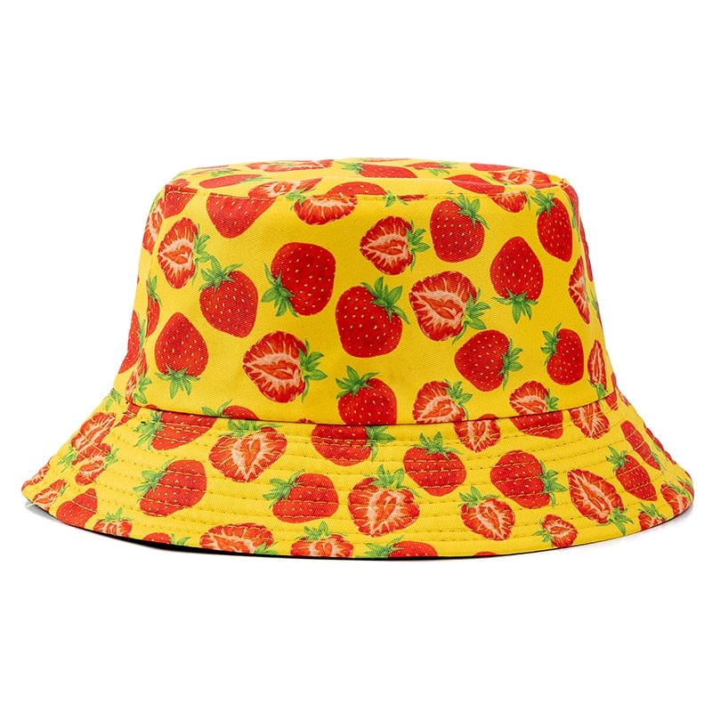 Gele Bucket Hat met Aardbeienprint