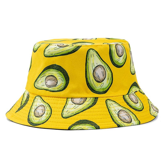 Gele Bucket Hat met Avocadoprint