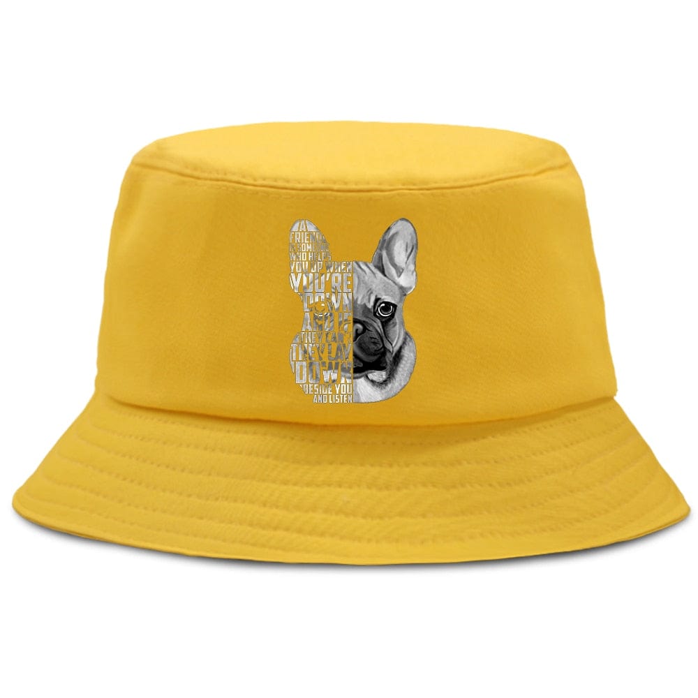 Gele Bucket Hat met Bulldogprint