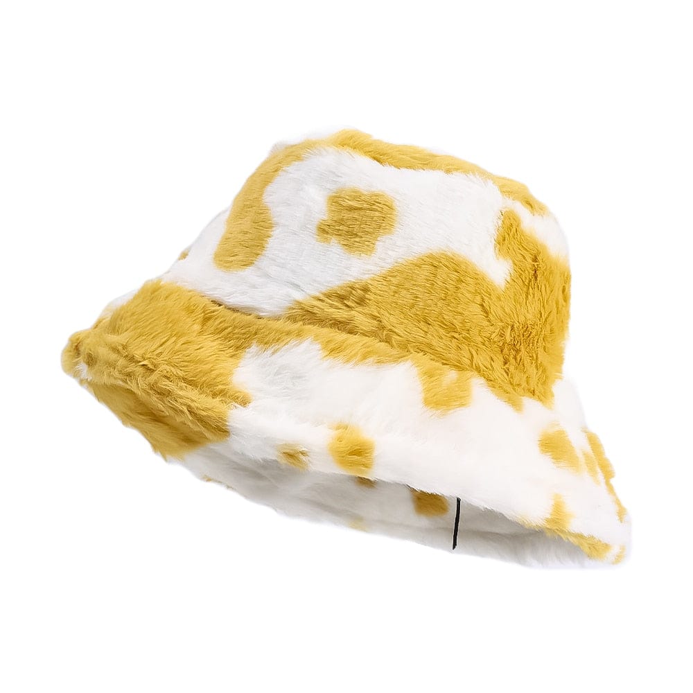 Gele Koe Print Fluffy Bucket Hat