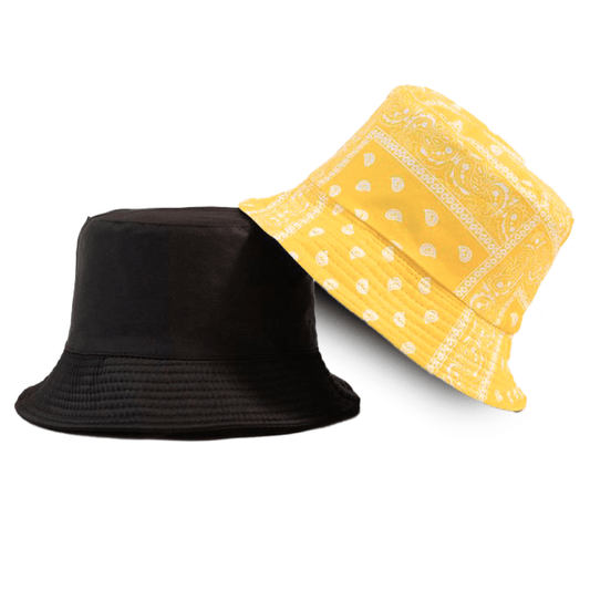 Gele Reversible Bucket Hat met Bandanaprint